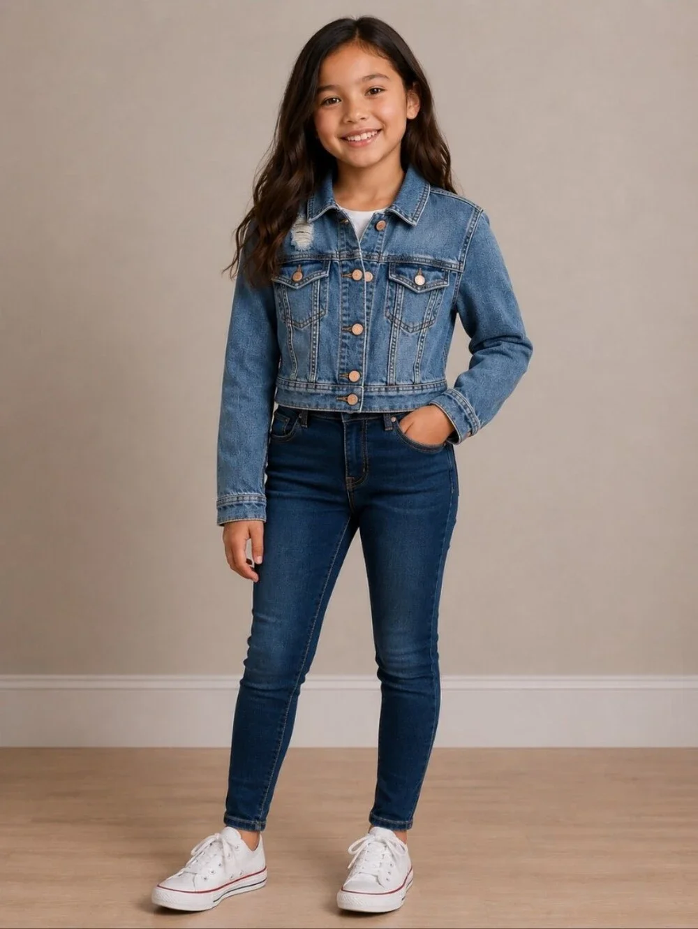 REFUGE Distressed Jean Trucker Jacket  M